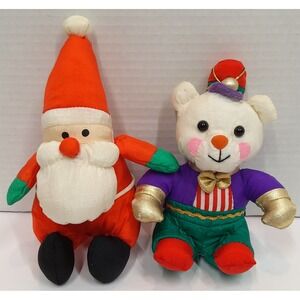 VTG Sears Soft Dreams Christmas Puffy Nylon Stuffed Toy Santa/Bear Toy Soldier